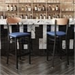 Pemberly Row Metal Barstool with Seat and Wood Boomerang Back in Blue/Natural