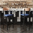 Pemberly Row Metal Barstool with Seat and Wood Boomerang Back in Blue/Natural