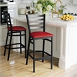 Pemberly Row Black Ladder Back Metal Restaurant Barstool with Red Seat