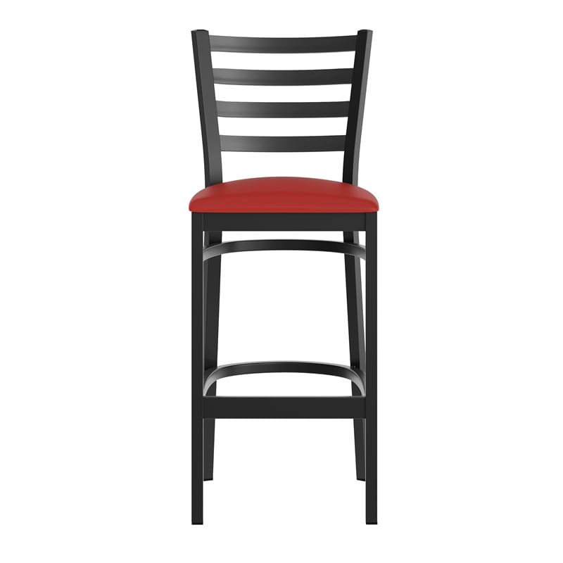 Pemberly Row Black Ladder Back Metal Restaurant Barstool with Red Seat