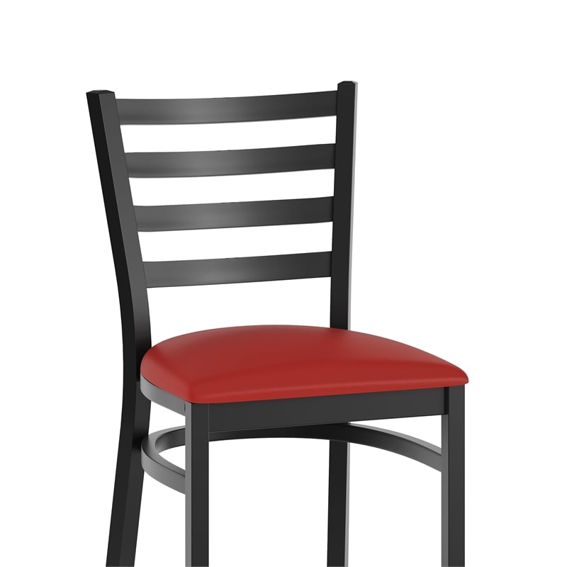 Pemberly Row Black Ladder Back Metal Restaurant Barstool with Red Seat