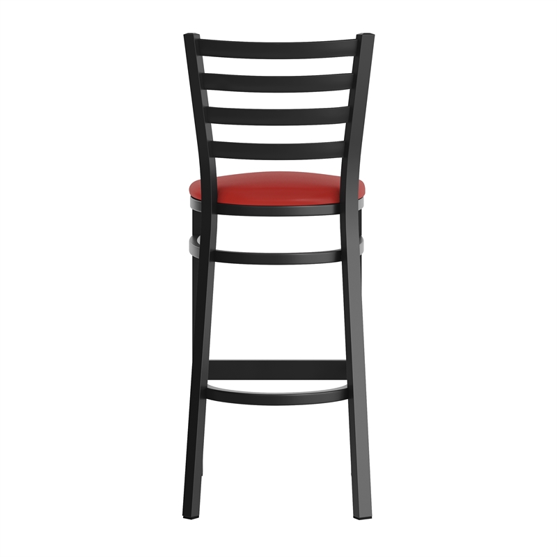 Pemberly Row Black Ladder Back Metal Restaurant Barstool with Red Seat