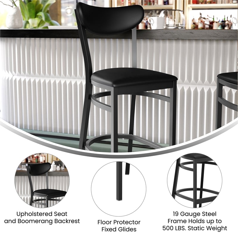 Pemberly Row Metal Barstool with Seat and Boomerang Back in Black