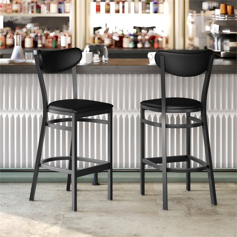 Pemberly Row Metal Barstool with Seat and Boomerang Back in Black