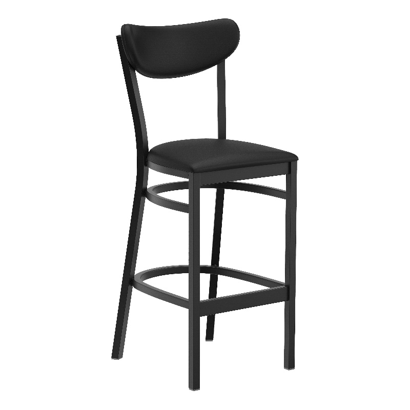 Pemberly Row Metal Barstool with Seat and Boomerang Back in Black