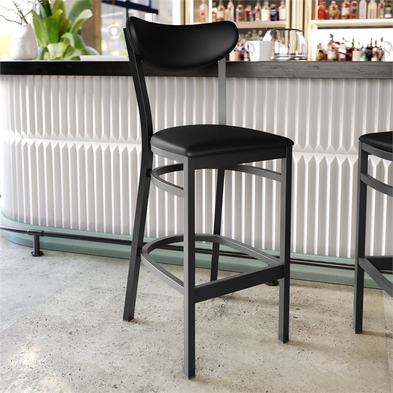 Pemberly Row Metal Barstool with Seat and Boomerang Back in Black
