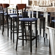 Pemberly Row Metal Barstool with Seat and Wood Boomerang Back in Blue/Walnut