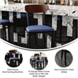 Pemberly Row Metal Barstool with Seat and Wood Boomerang Back in Blue/Walnut