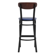 Pemberly Row Metal Barstool with Seat and Wood Boomerang Back in Blue/Walnut