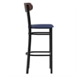 Pemberly Row Metal Barstool with Seat and Wood Boomerang Back in Blue/Walnut
