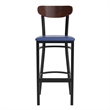 Pemberly Row Metal Barstool with Seat and Wood Boomerang Back in Blue/Walnut