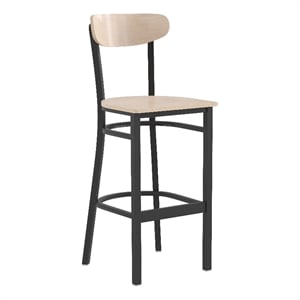 Pemberly Row Metal Barstool with Wood Seat and Boomerang Back in Natural Birch