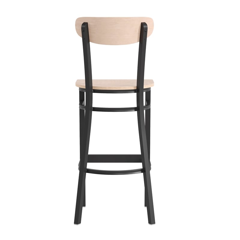 Pemberly Row Metal Barstool with Wood Seat and Boomerang Back in Natural Birch
