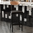 Pemberly Row Metal Barstool with Seat and Wood Boomerang Back in Black/Natural