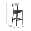 Pemberly Row Metal Barstool with Seat and Wood Boomerang Back in Black/Natural