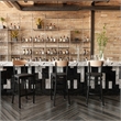 Pemberly Row Metal Barstool with Seat and Wood Boomerang Back in Black/Natural