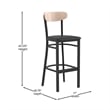 Pemberly Row Metal Barstool with Seat and Wood Boomerang Back in Black/Natural