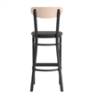 Pemberly Row Metal Barstool with Seat and Wood Boomerang Back in Black/Natural