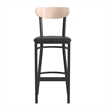 Pemberly Row Metal Barstool with Seat and Wood Boomerang Back in Black/Natural