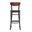 Pemberly Row Metal Barstool with Seat and Wood Boomerang Back in Black/Walnut
