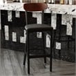 Pemberly Row Metal Barstool with Seat and Wood Boomerang Back in Black/Walnut