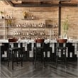 Pemberly Row Metal Barstool with Seat and Wood Boomerang Back in Black/Walnut
