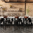 Pemberly Row Metal Barstool with Seat and Wood Boomerang Back in Black/Walnut