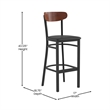 Pemberly Row Metal Barstool with Seat and Wood Boomerang Back in Black/Walnut