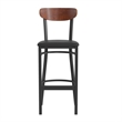 Pemberly Row Metal Barstool with Seat and Wood Boomerang Back in Black/Walnut