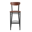 Pemberly Row Metal Barstool with Wood Seat and Boomerang Back in Walnut
