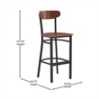Pemberly Row Metal Barstool with Wood Seat and Boomerang Back in Walnut