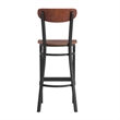 Pemberly Row Metal Barstool with Wood Seat and Boomerang Back in Walnut