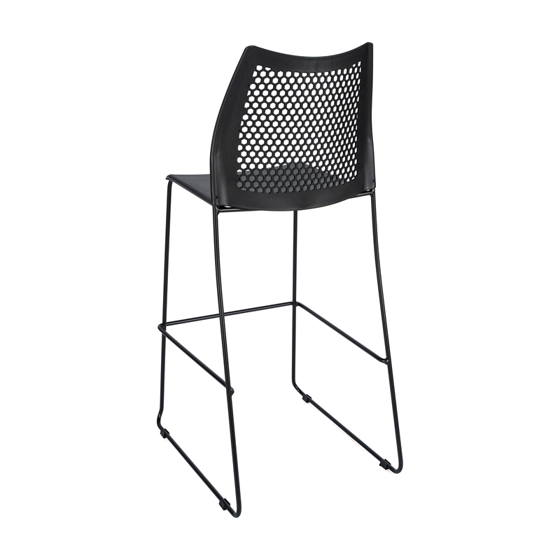Pemberly Row Stackable Sled Base Barstool with Vented Back and Footrest in Black