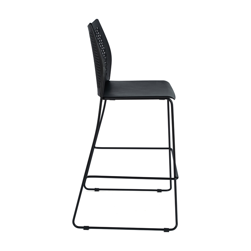 Pemberly Row Stackable Sled Base Barstool with Vented Back and Footrest in Black