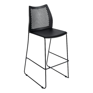 Pemberly Row Stackable Sled Base Barstool with Vented Back and Footrest in Black
