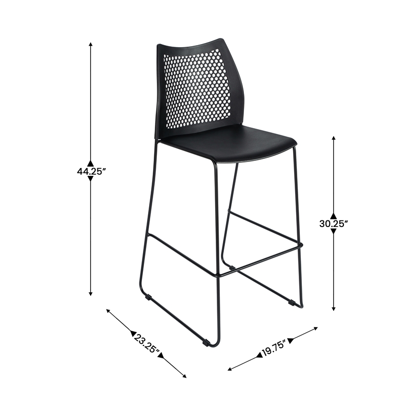 Pemberly Row Stackable Sled Base Barstool with Vented Back and Footrest in Black