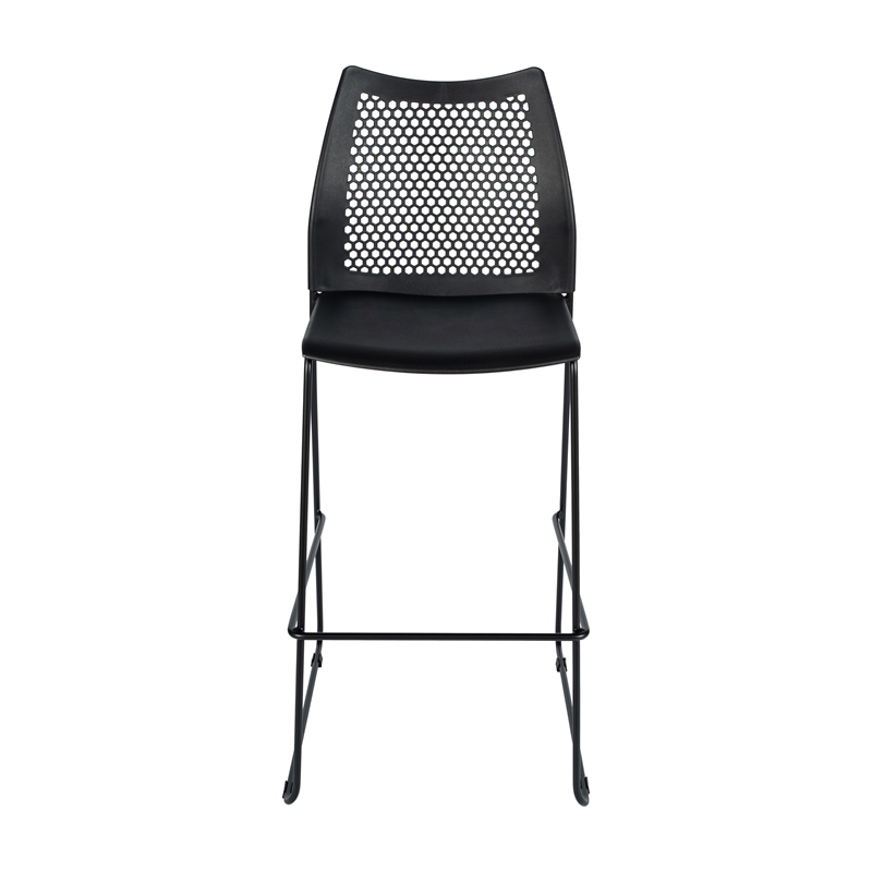 Pemberly Row Stackable Sled Base Barstool with Vented Back and Footrest in Black