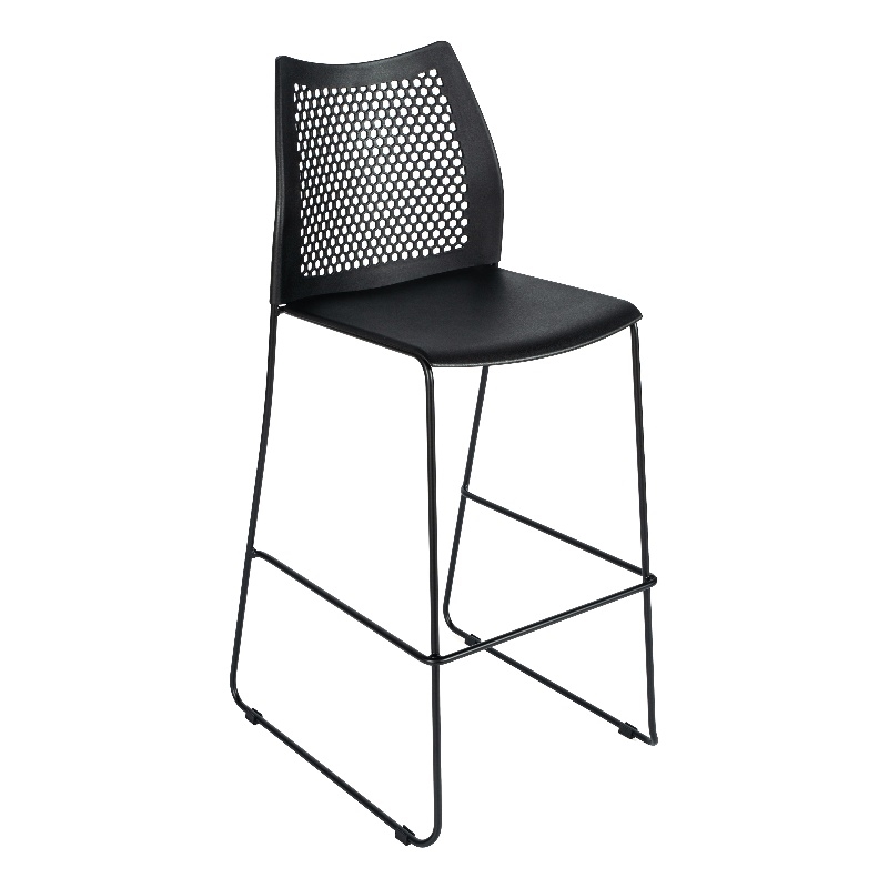 Pemberly Row Stackable Sled Base Barstool with Vented Back and Footrest in Black