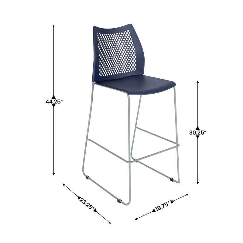Pemberly Row Stackable Sled Base Barstool with Vented Back and Footrest in Navy