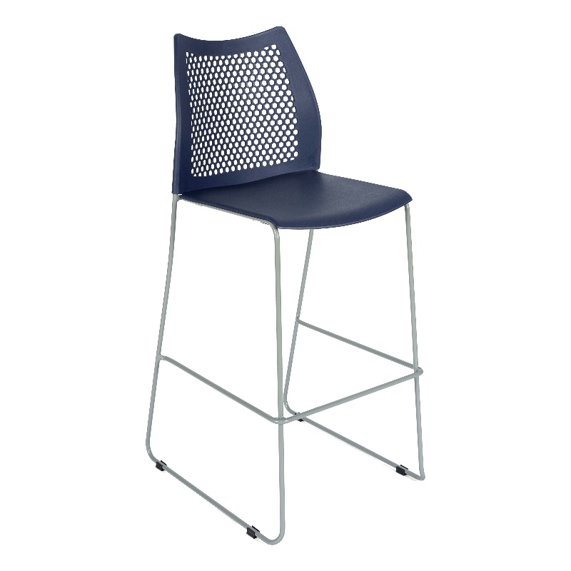 Pemberly Row Stackable Sled Base Barstool with Vented Back and Footrest in Navy