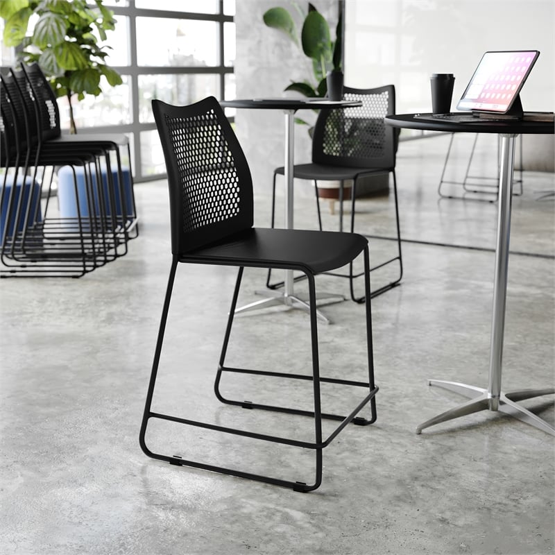 Pemberly Row Stackable Sled Base Counter Stool with Vented Back and Footrest