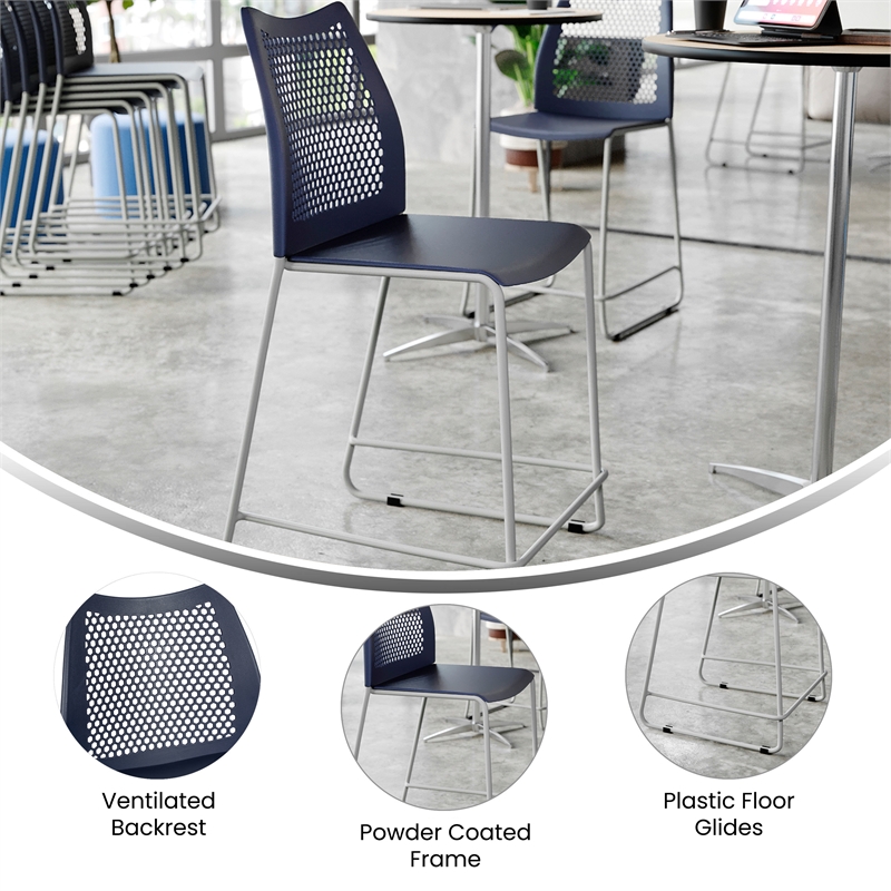 Pemberly Row Stackable Sled Base Counter Stool with Vented Back and Footrest