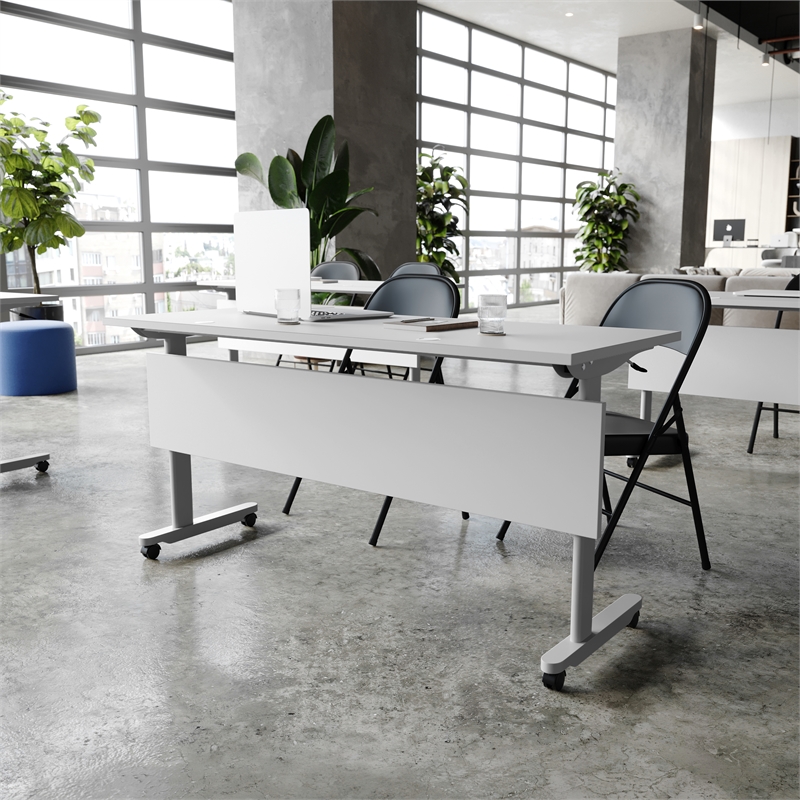Pemberly Row Nesting Flip Training Table with Steel Frame and T-Legs in Gray