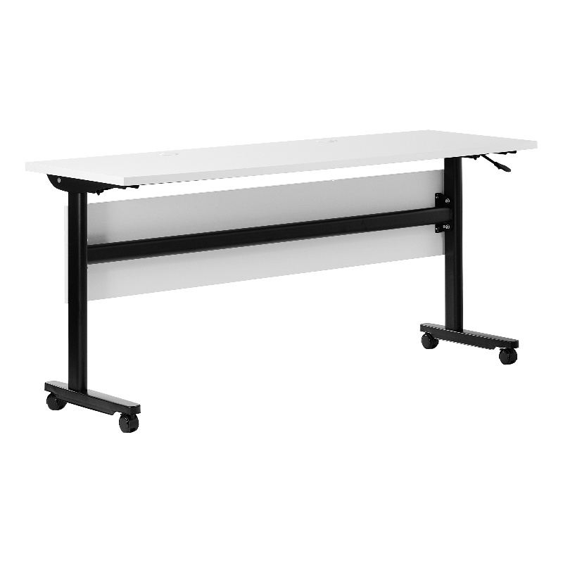 Pemberly Row Nesting Flip Training Table with Steel Frame & T-Legs - White/Black