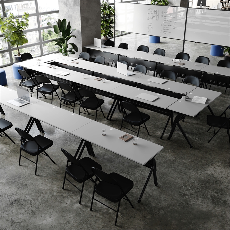Pemberly Row Nesting Flip Training Table with Steel Frame & Y-Legs in Gray/Black