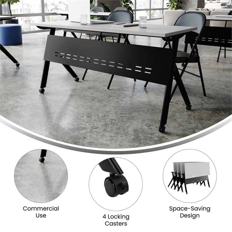 Pemberly Row Nesting Flip Training Table with Steel Frame & Y-Legs in Gray/Black