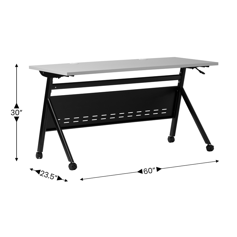 Pemberly Row Nesting Flip Training Table with Steel Frame & Y-Legs in Gray/Black