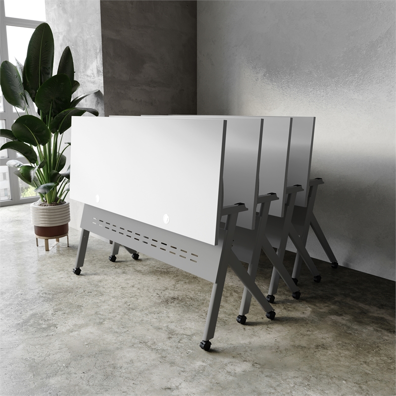 Pemberly Row Nesting Flip Training Table with Steel Frame and Y-Legs in Gray