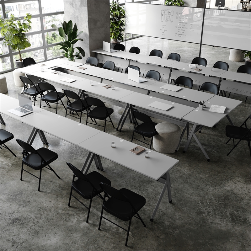 Pemberly Row Nesting Flip Training Table with Steel Frame and Y-Legs in Gray