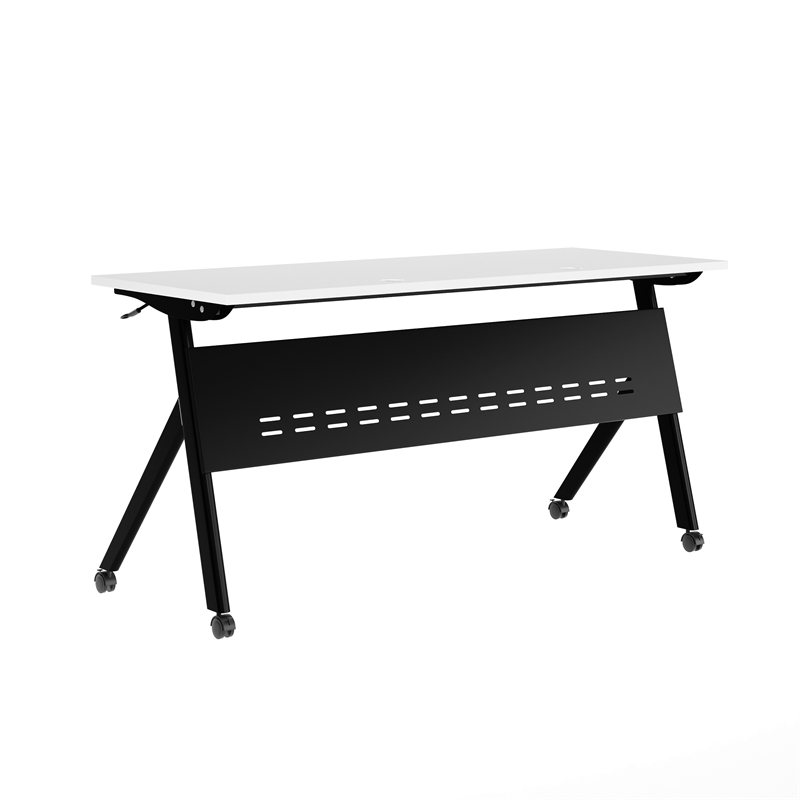 Pemberly Row Nesting Flip Training Table with Steel Frame & Y-Legs - White/Black